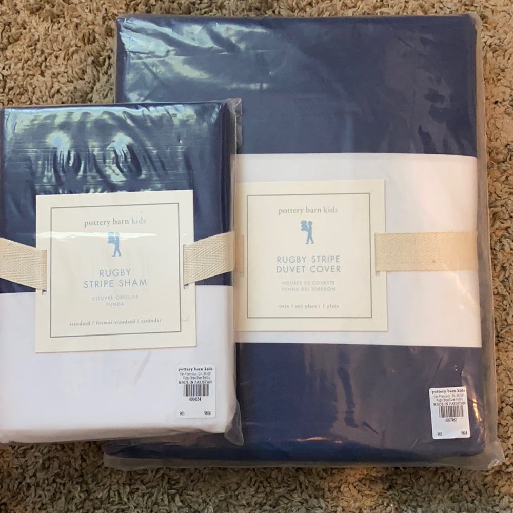 Pottery Barn Kids rugby stripe duvet and sham